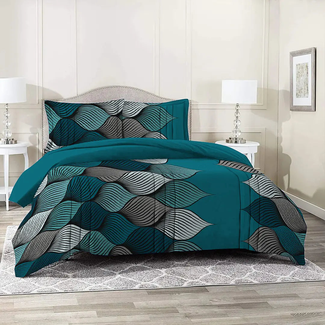 Abstract Deep Sea Green Printed Bed Sheet