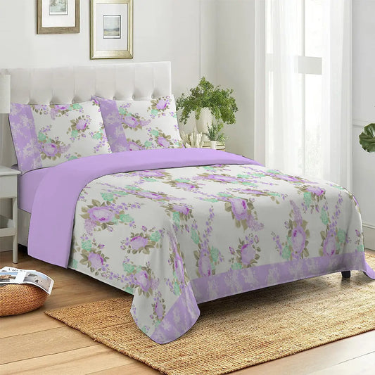 Soft Purple Rose Printed Duvet Set