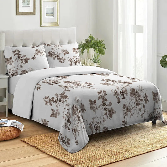 Congo Brown Lily Flower Printed Bed Sheet Set