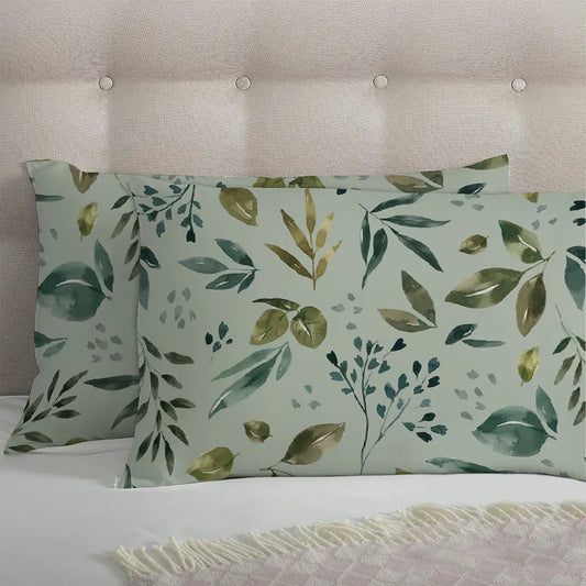 Greenish Scattered Leaf Printed Bed Sheet Set