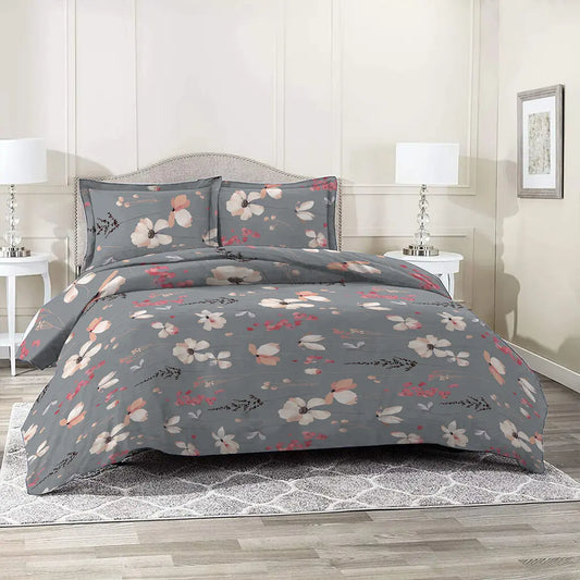 Dove Grey petals Printed Bed Sheet Set