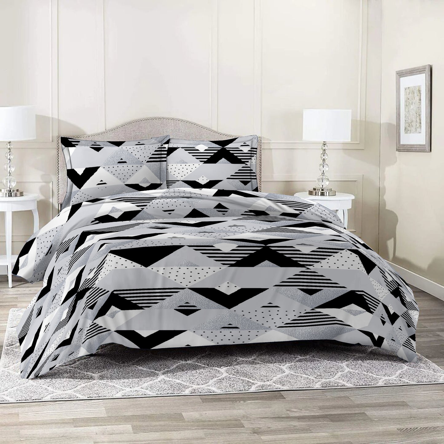 3/6 Piece - Black, White & Grey Triangles Set - 3041