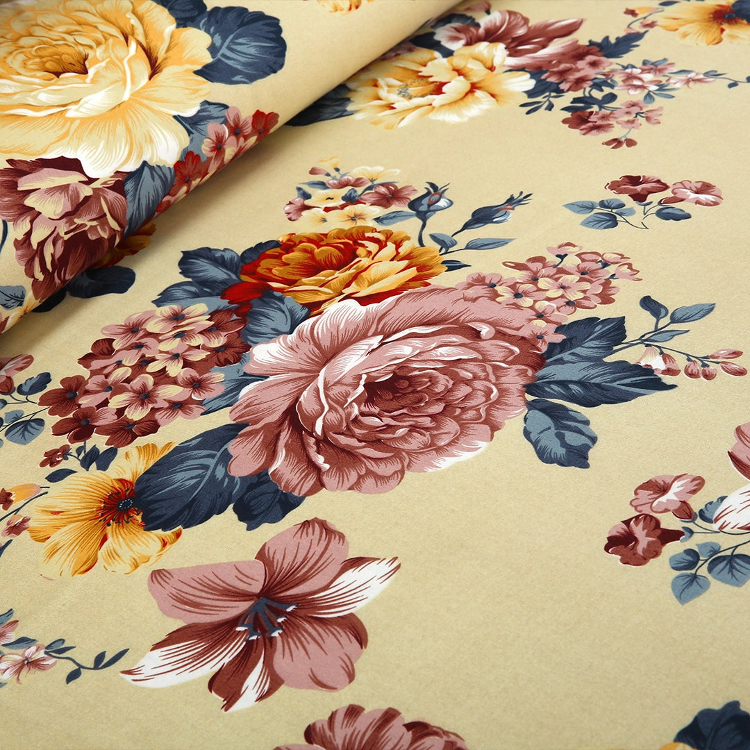 3 Piece - Burgundy, Yellow, and Cream Floral Printed Bed Sheet Set - 3125