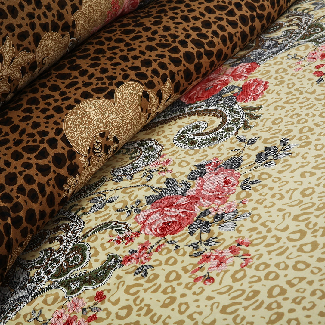 3 Piece - Leopard Print and Floral Paisley Bed Sheet Set - 3133