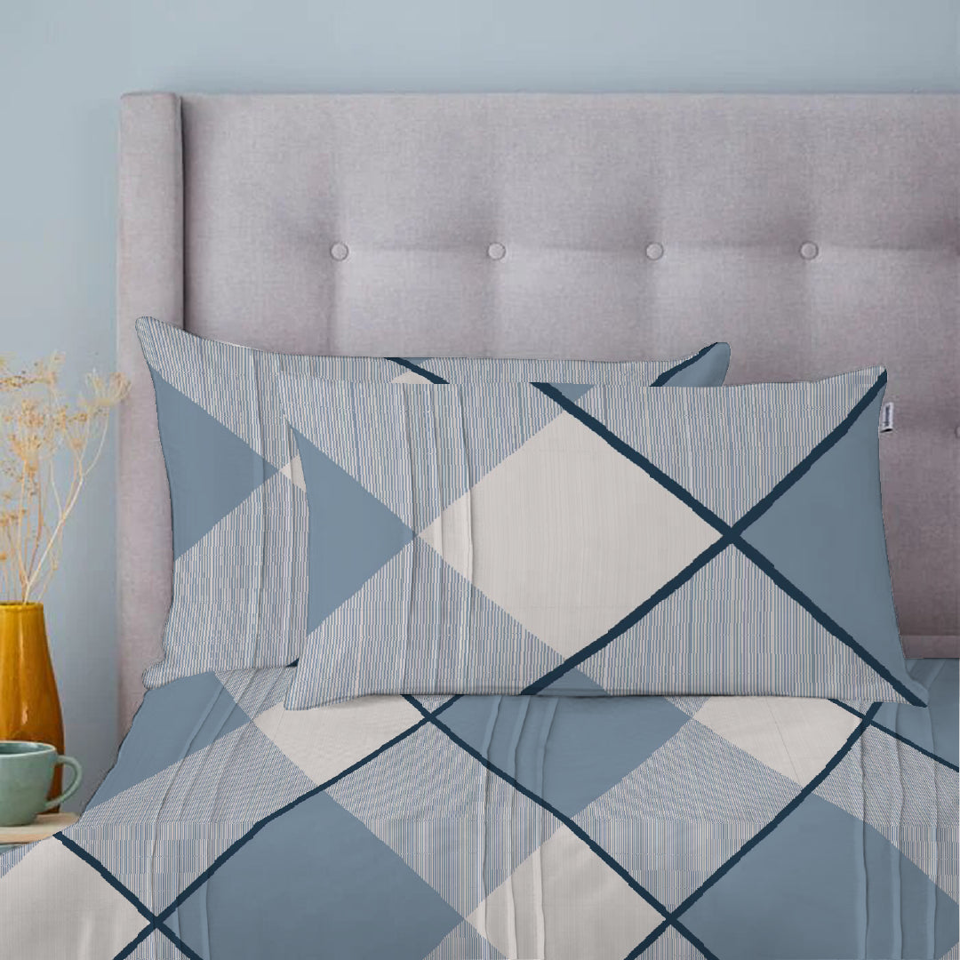 Checked Blue Lined Printed Pillow Pair
