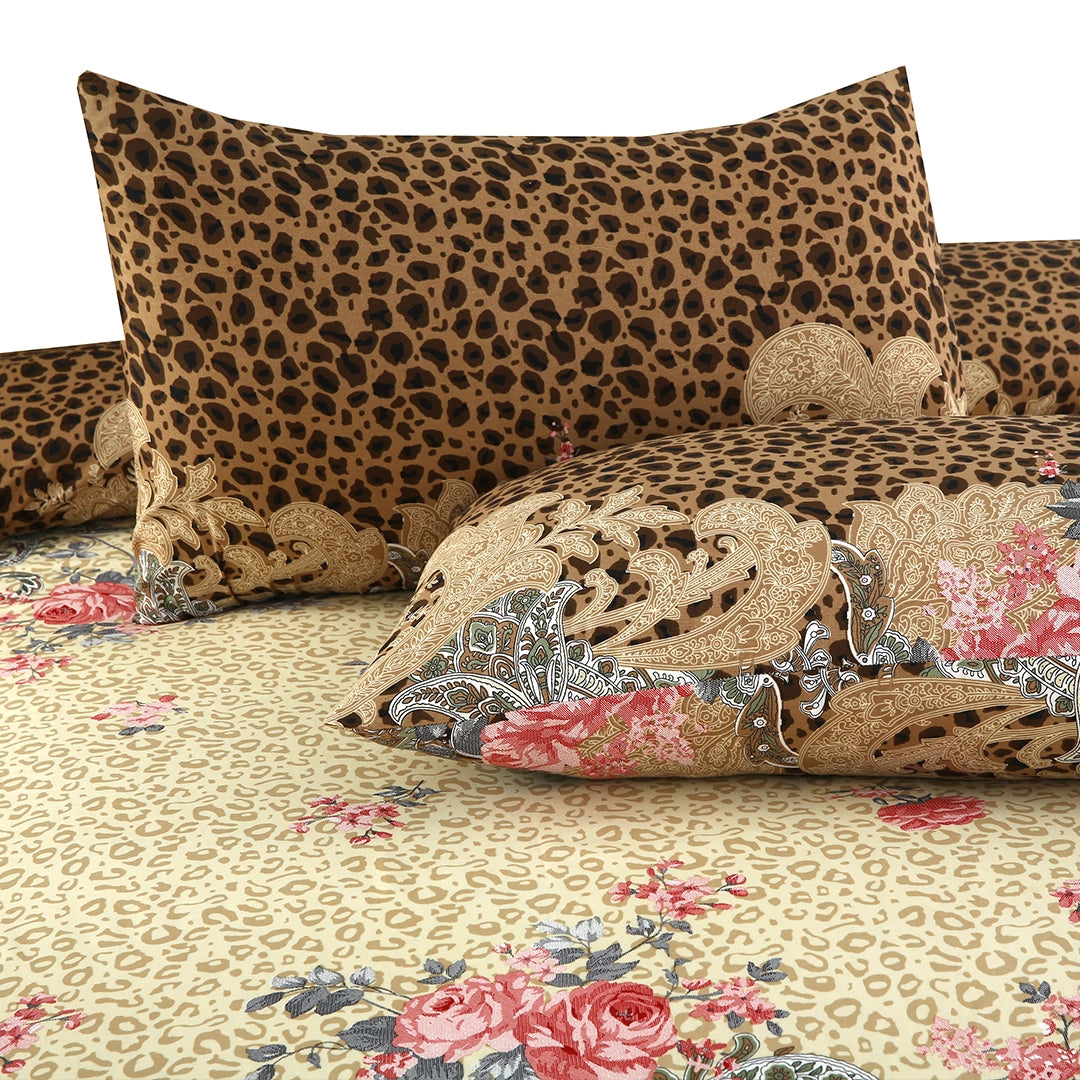 3 Piece - Leopard Print and Floral Paisley Bed Sheet Set - 3133