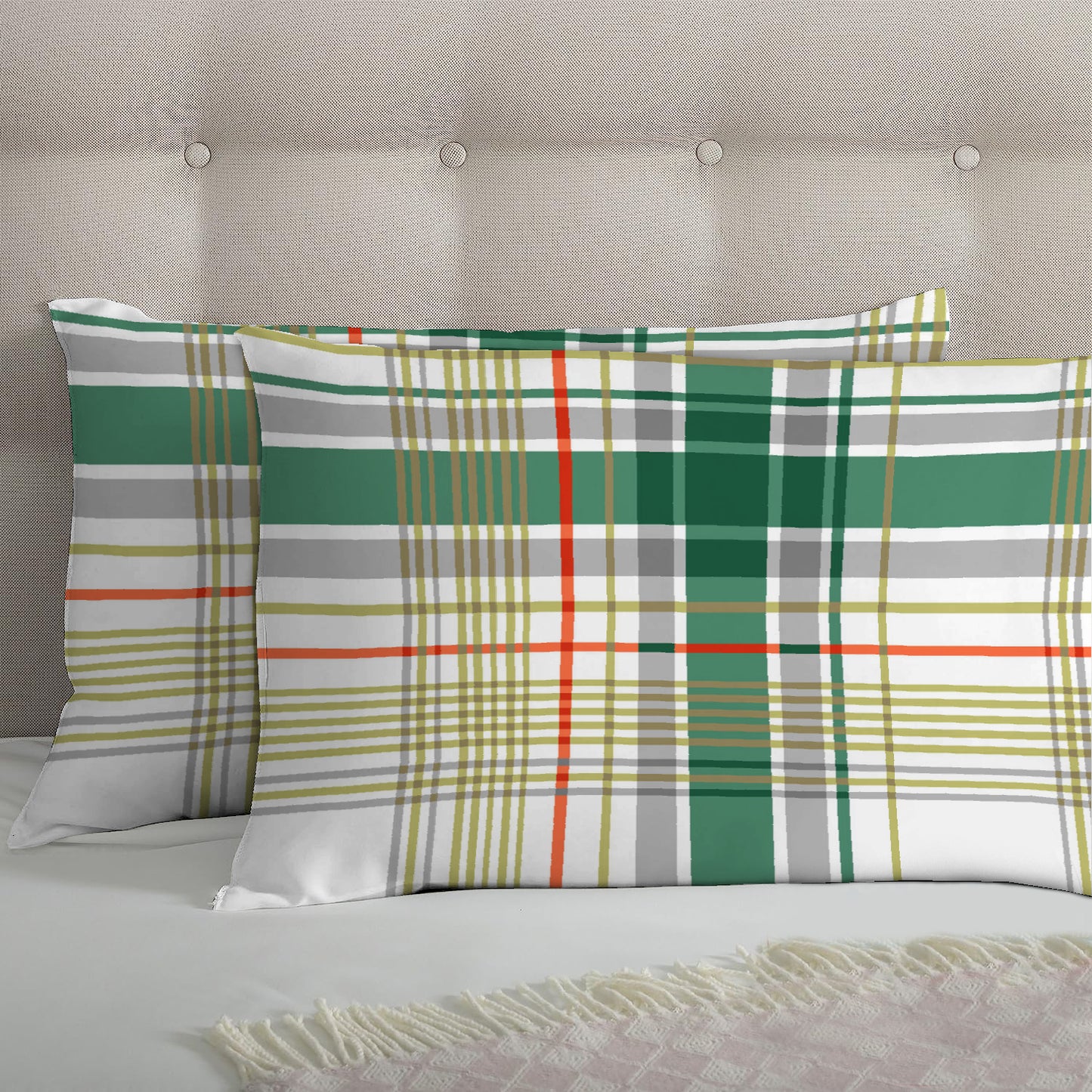 3 Piece - Light & Dark Green Checkered Printed Bed Sheet Set - 3154