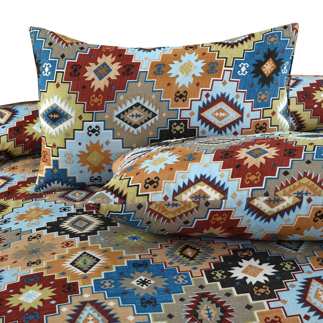 3 Piece - Geometric Diamond Patterned Printed Bed Sheet Set - 3126