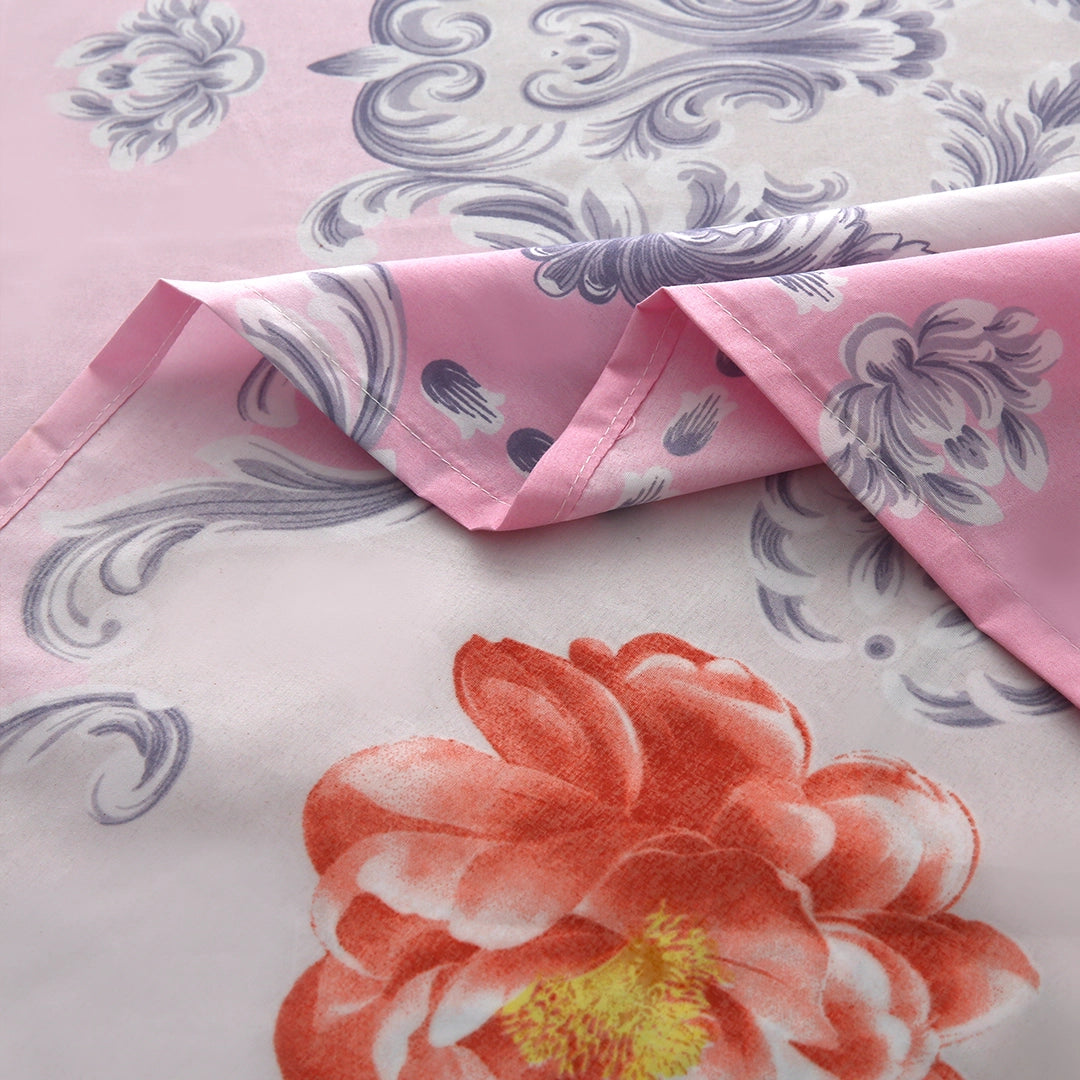 3/6 Piece - Peony Pink and Grey Damask Set - 3293
