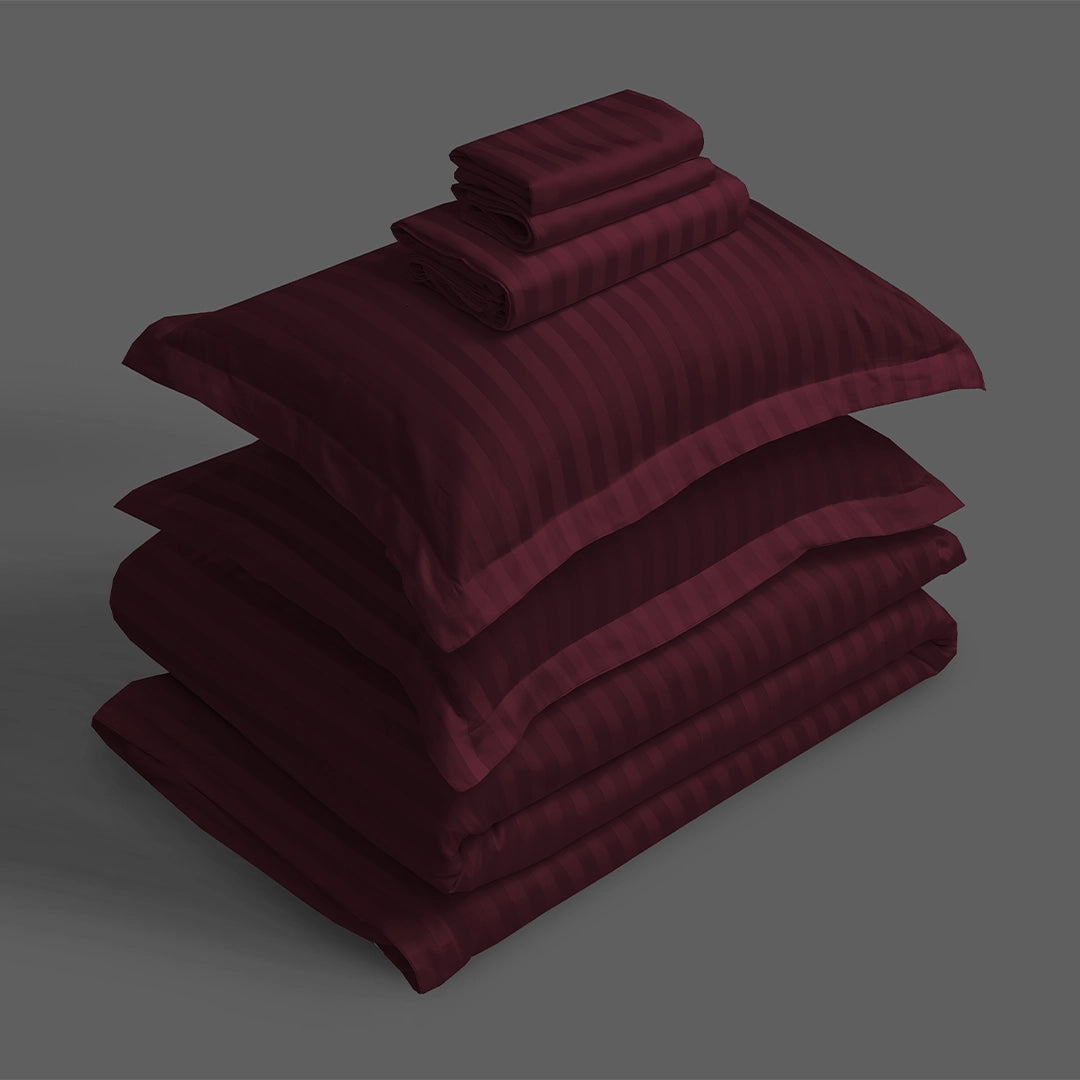 3/6 Piece - Maroon Satin Stripe Set - 3311