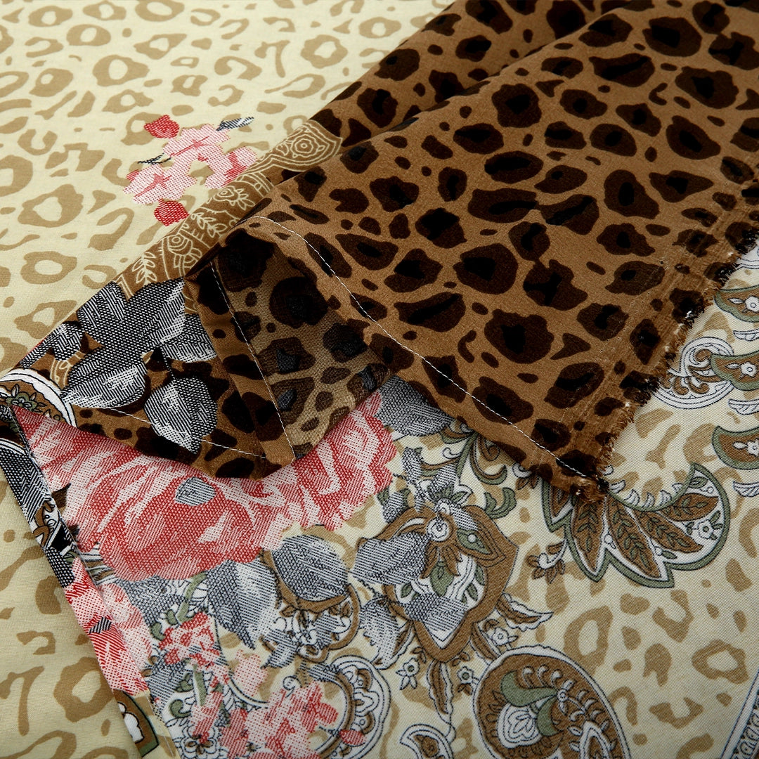 3 Piece - Leopard Print and Floral Paisley Bed Sheet Set - 3133
