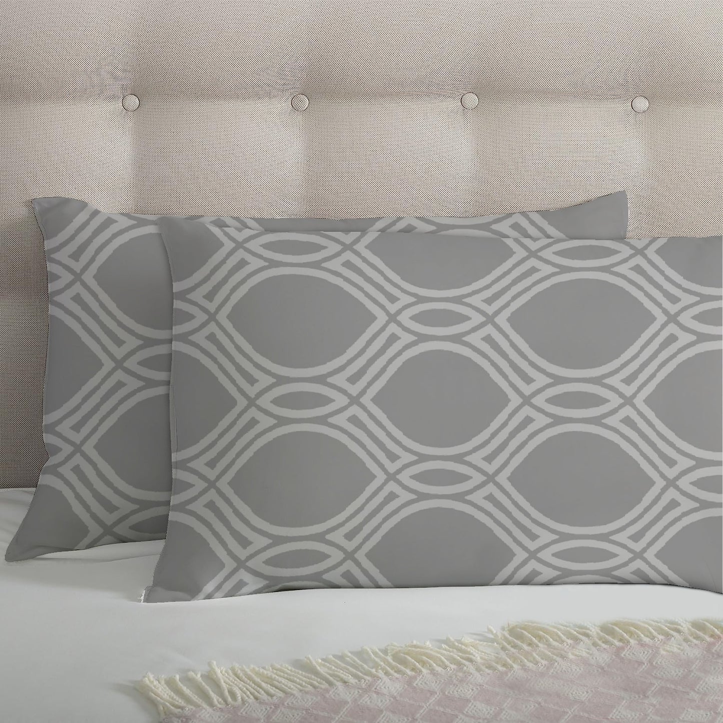 3 Piece - Grey Eyelet Printed Bed Sheet Set - 3155