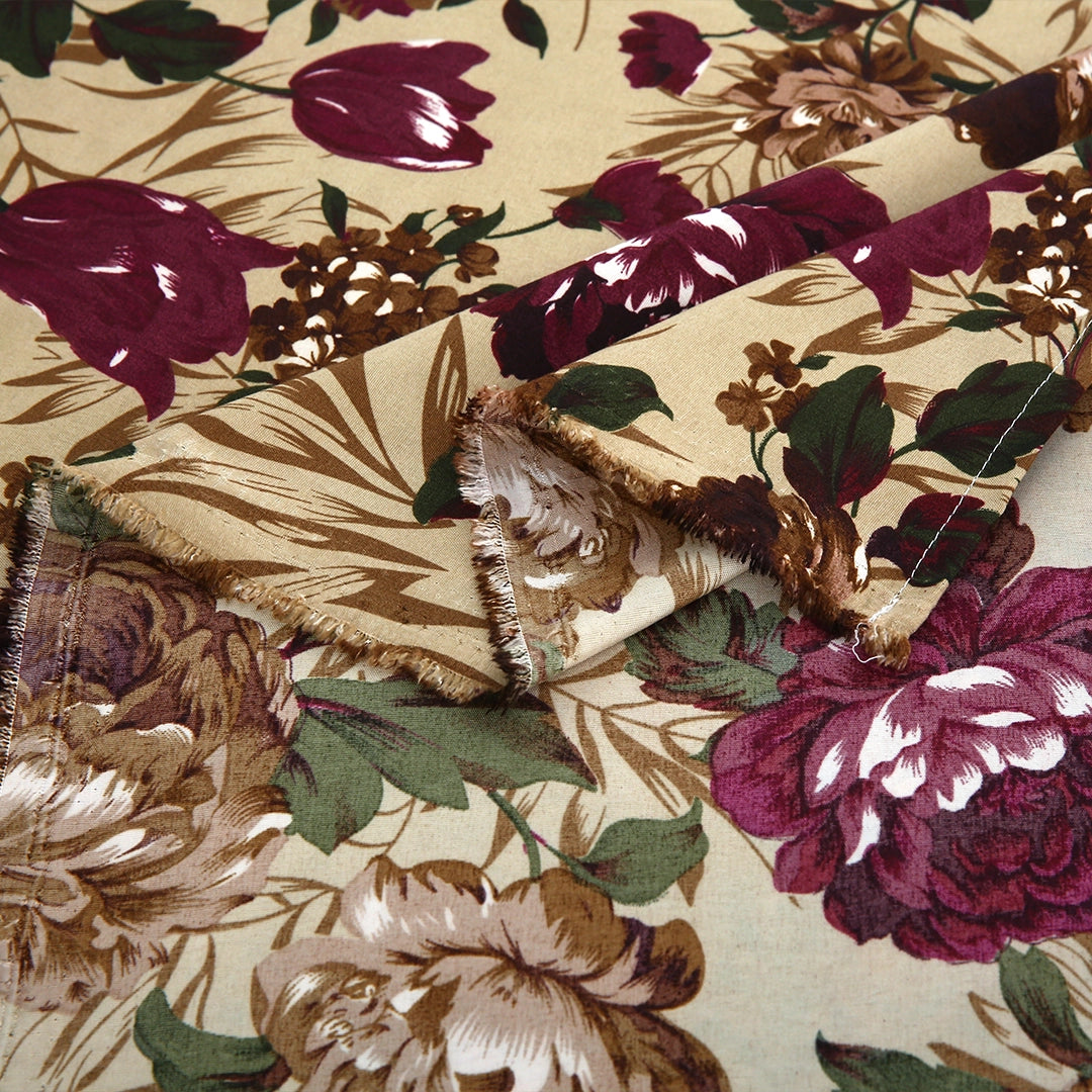 3/6 Piece - Burgundy, Brown, and Cream Floral Set - 3127