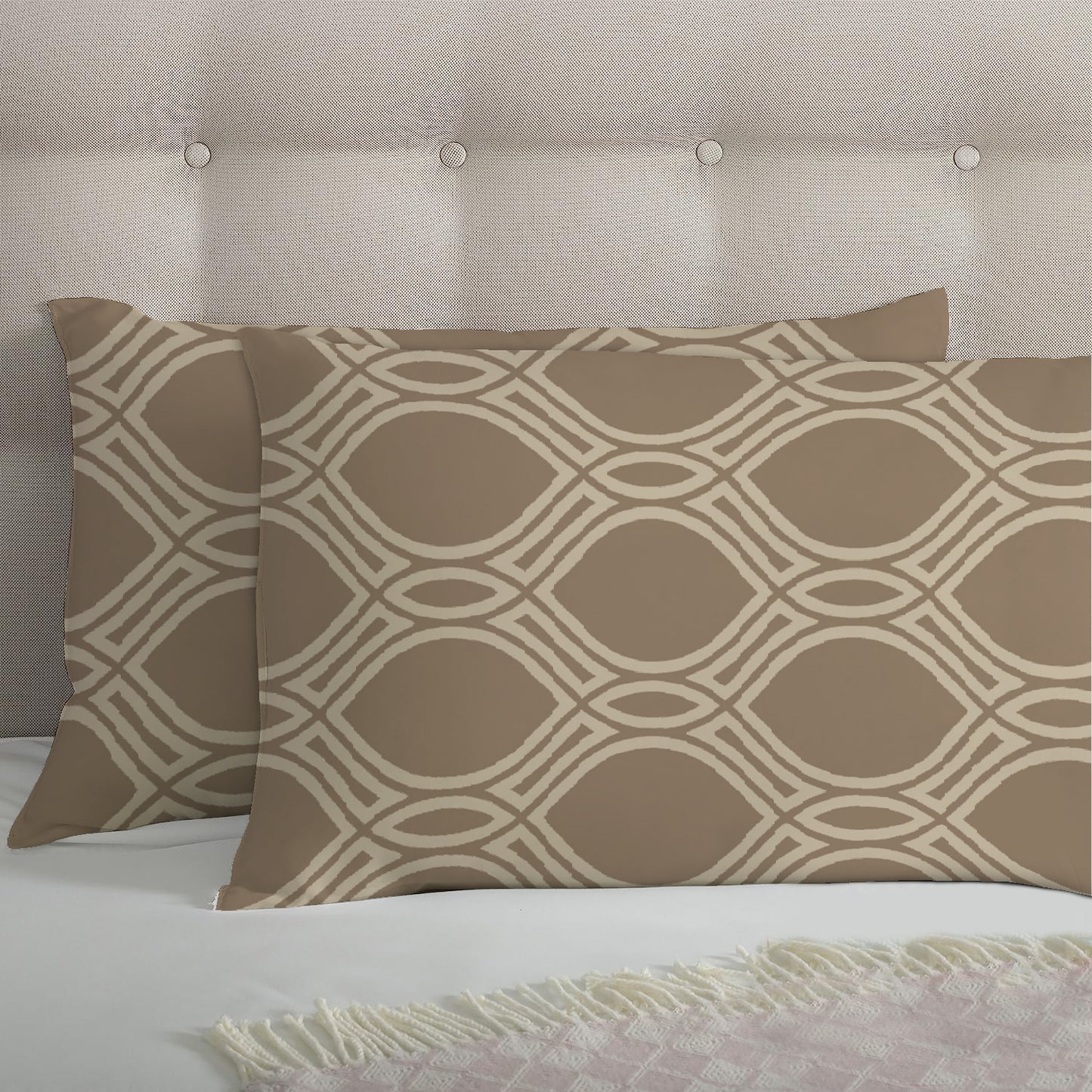 3 Piece - Brown Eyelet Printed Bed Sheet Set - 3156