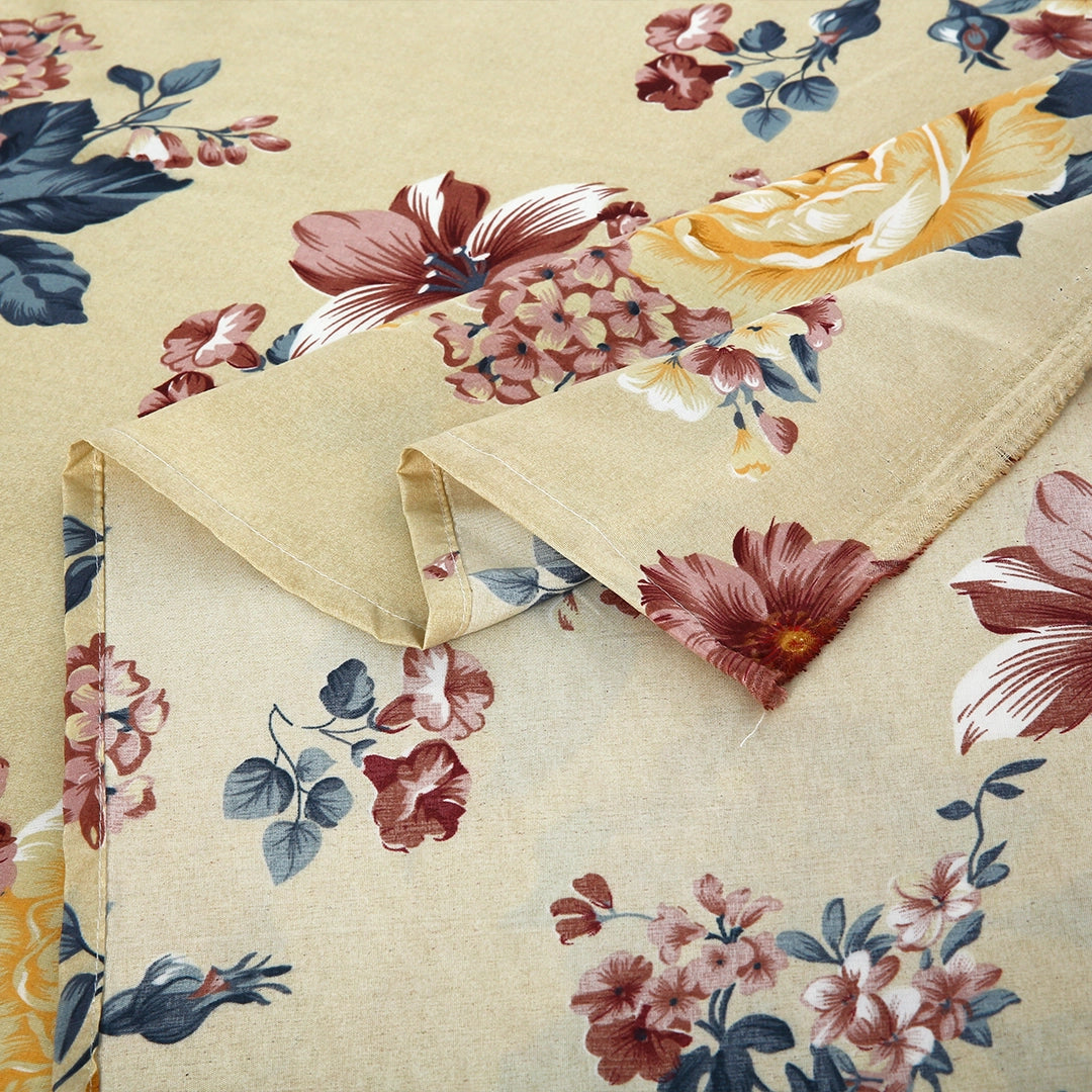 3 Piece - Burgundy, Yellow, and Cream Floral Printed Bed Sheet Set - 3125