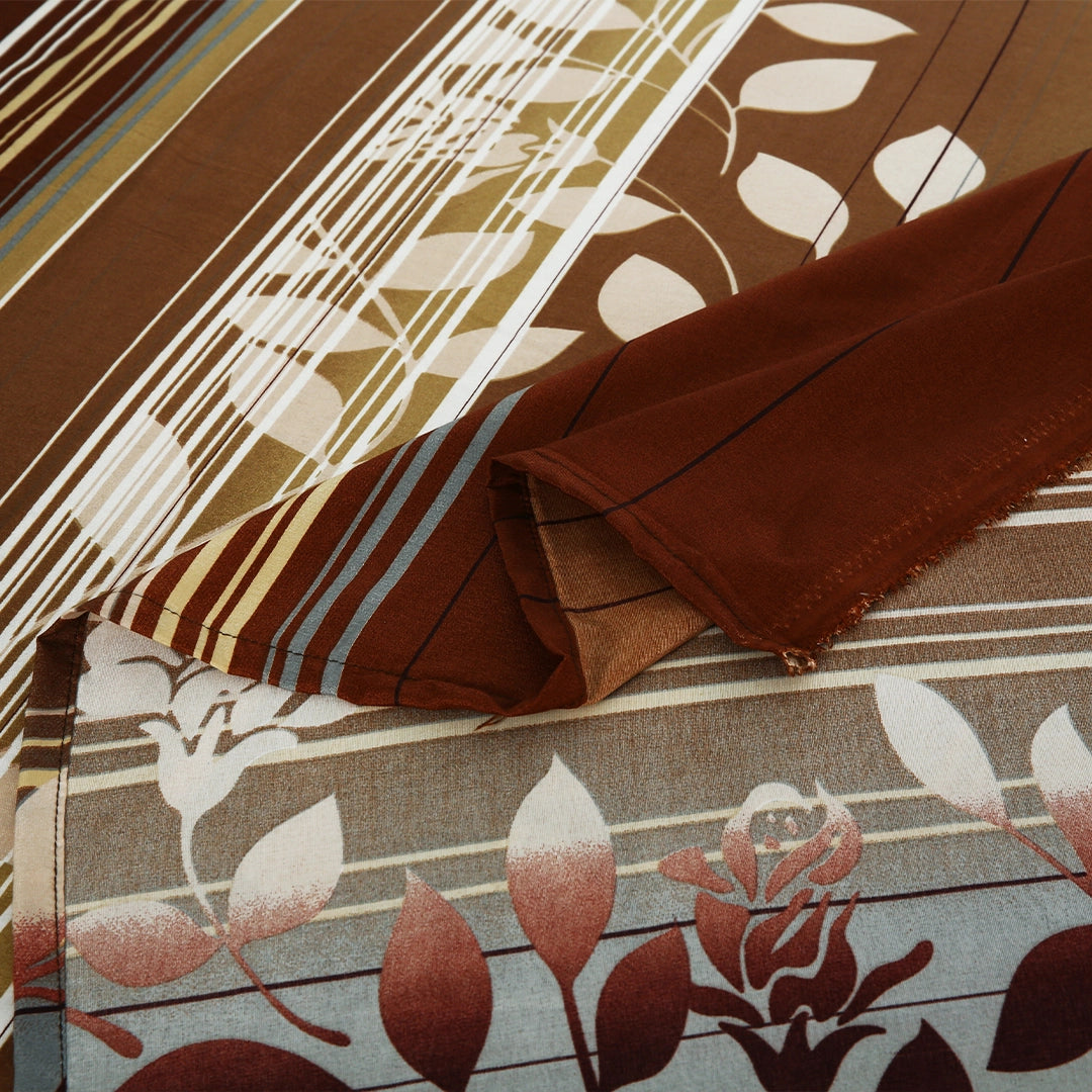 3/6 Piece - Brown, Beige, and White Floral Set - 3121