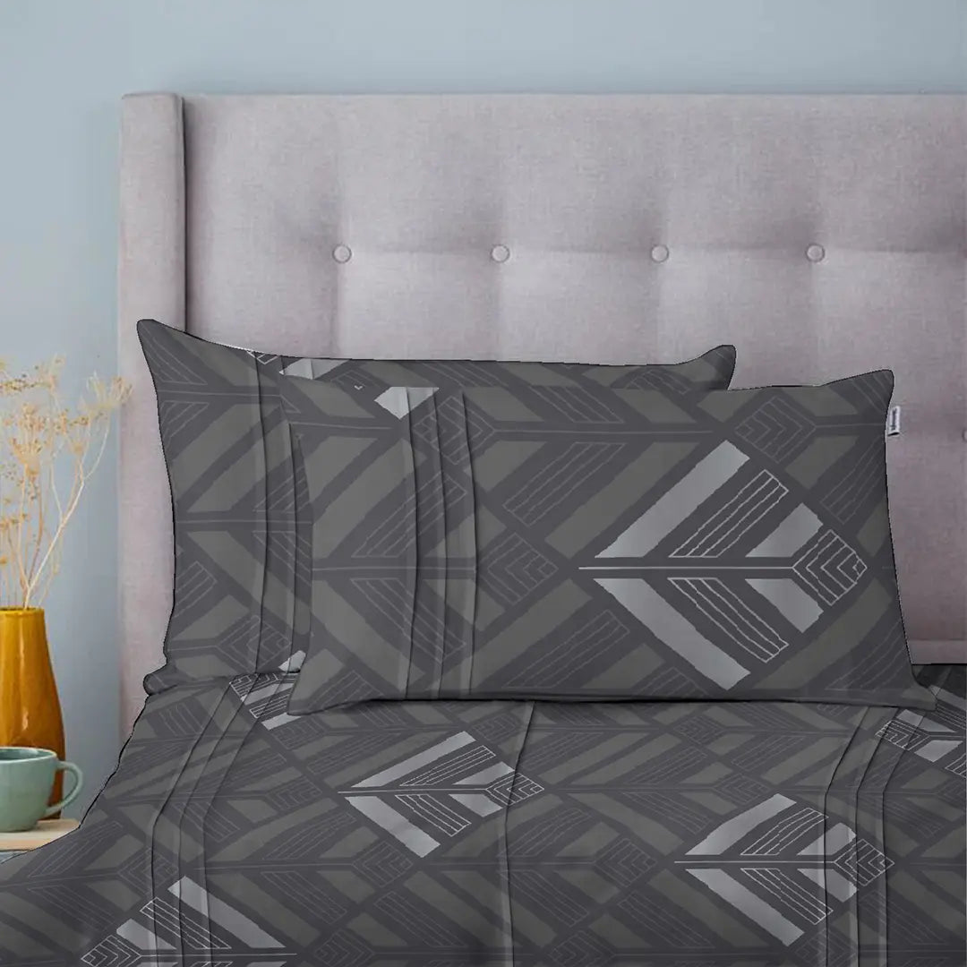 3/6 Piece - Charcoal Grey leaf Pattern Set - 2034