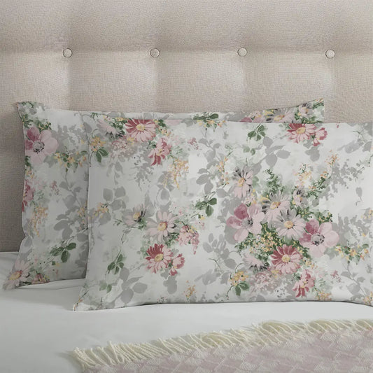White & Gray Floral Printed Bed Sheet Set