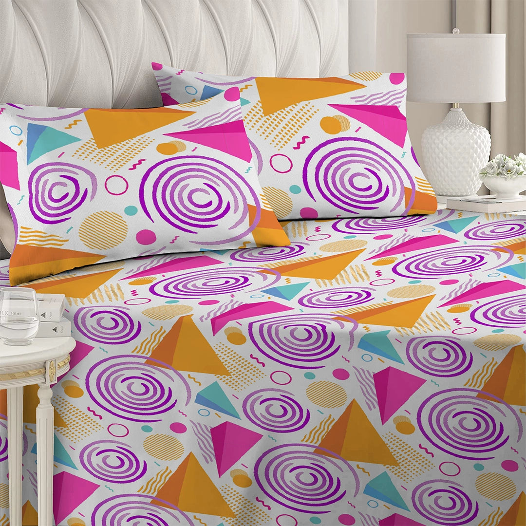 3 Piece - Vibrant Geo Printed Bed Sheet Set - 3052