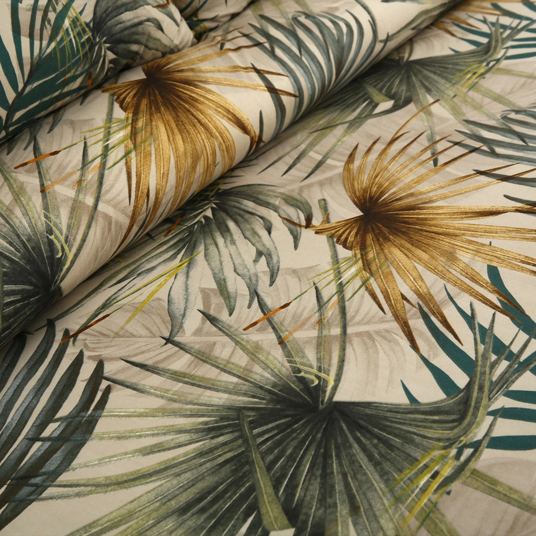 6 Piece - Green & Beige Leaf Printed Duvet Cover Set