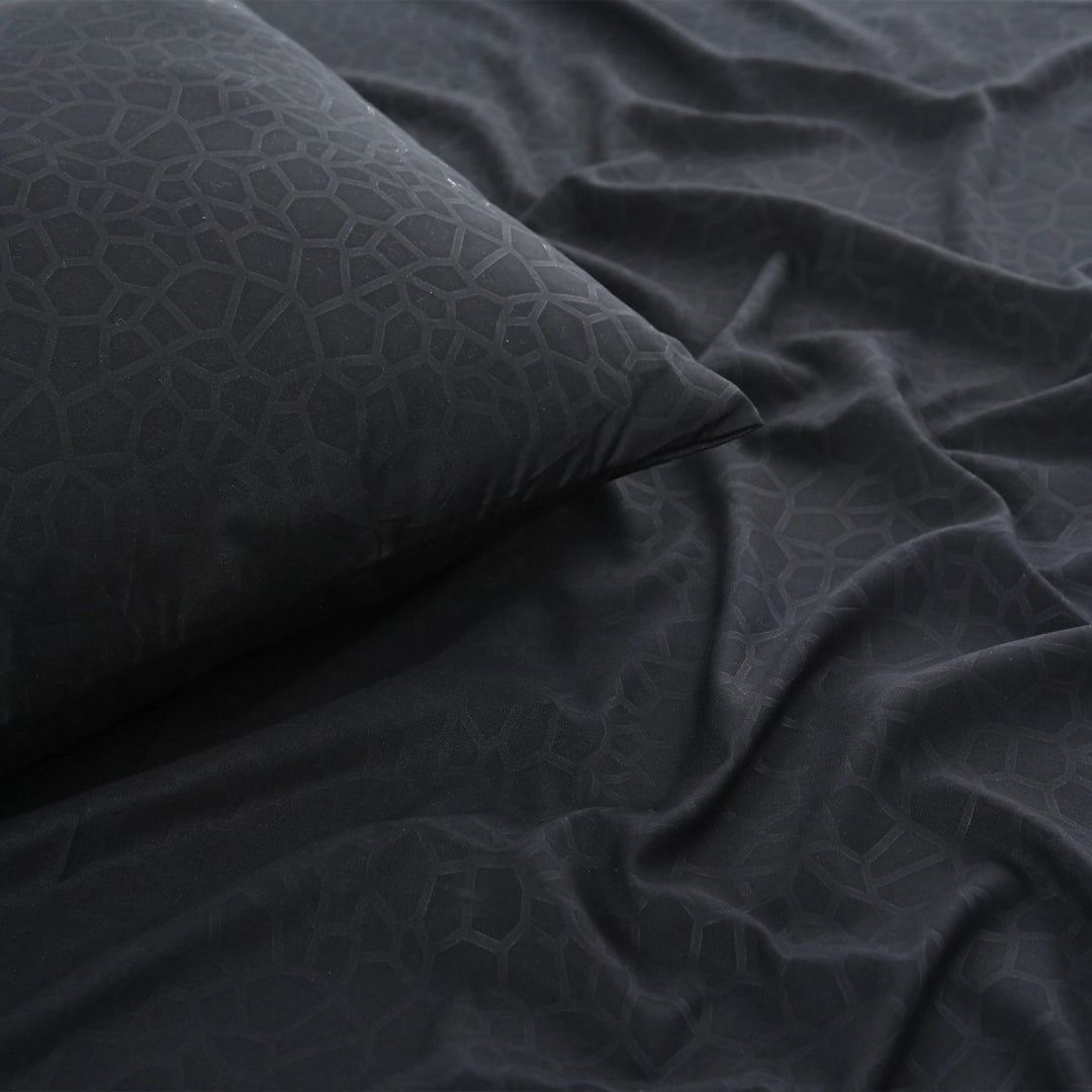 6 Piece - Black Self Printed Duvet Cover Set