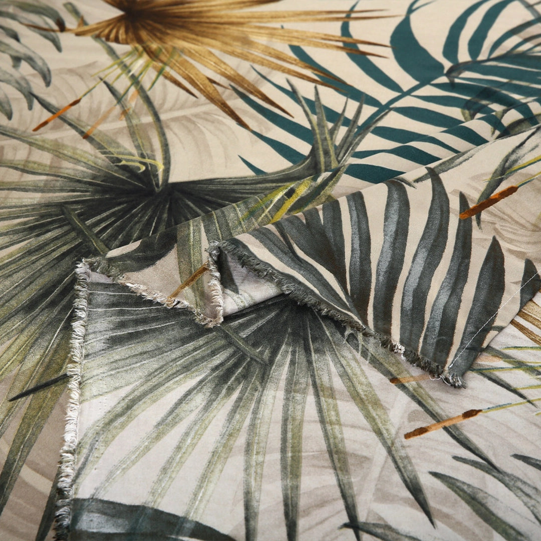 6 Piece - Green & Beige Leaf Printed Duvet Cover Set