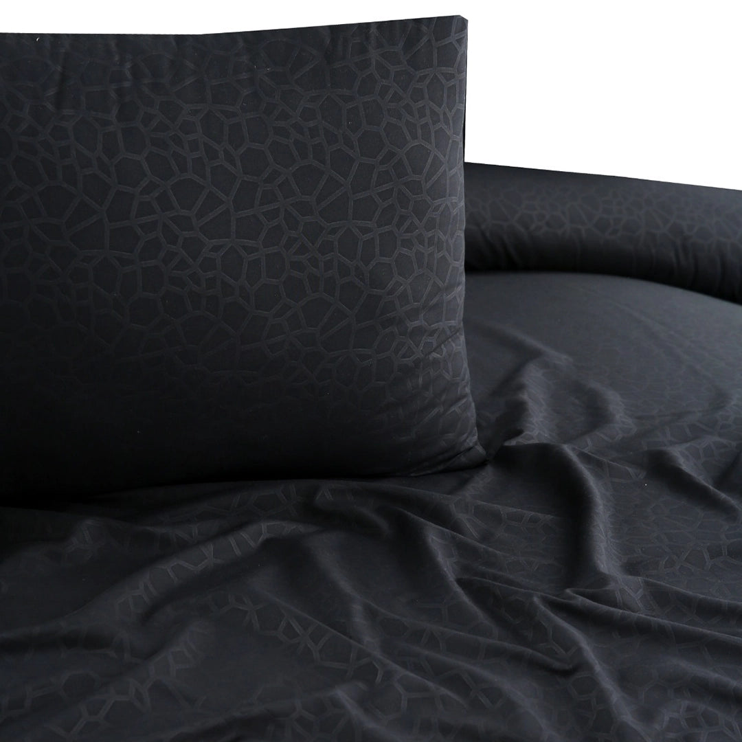 3 Piece - Black Self Printed Bed Sheet Set - 3143