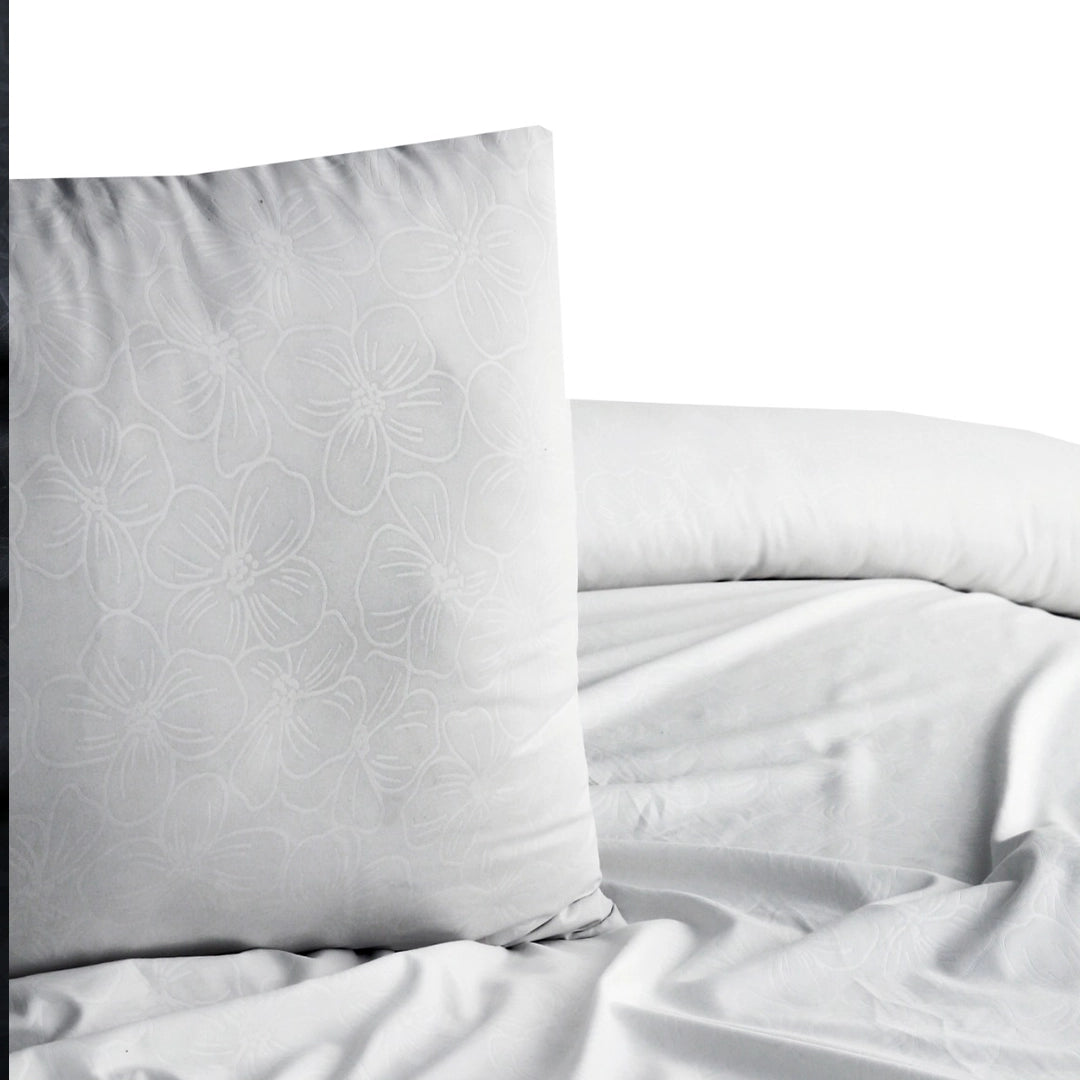 3 Piece - White Self Printed Bed Sheet Set - 3144