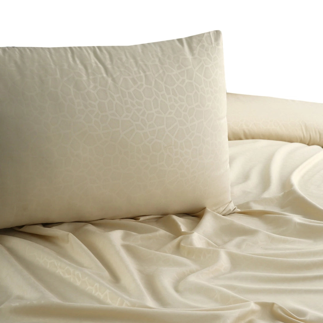 3 Piece - Beige Self Printed Bed Sheet Set - 3145