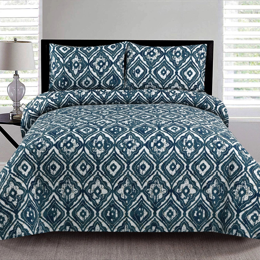 6 Piece - Blue & White Geometric Printed Duvet Cover Set