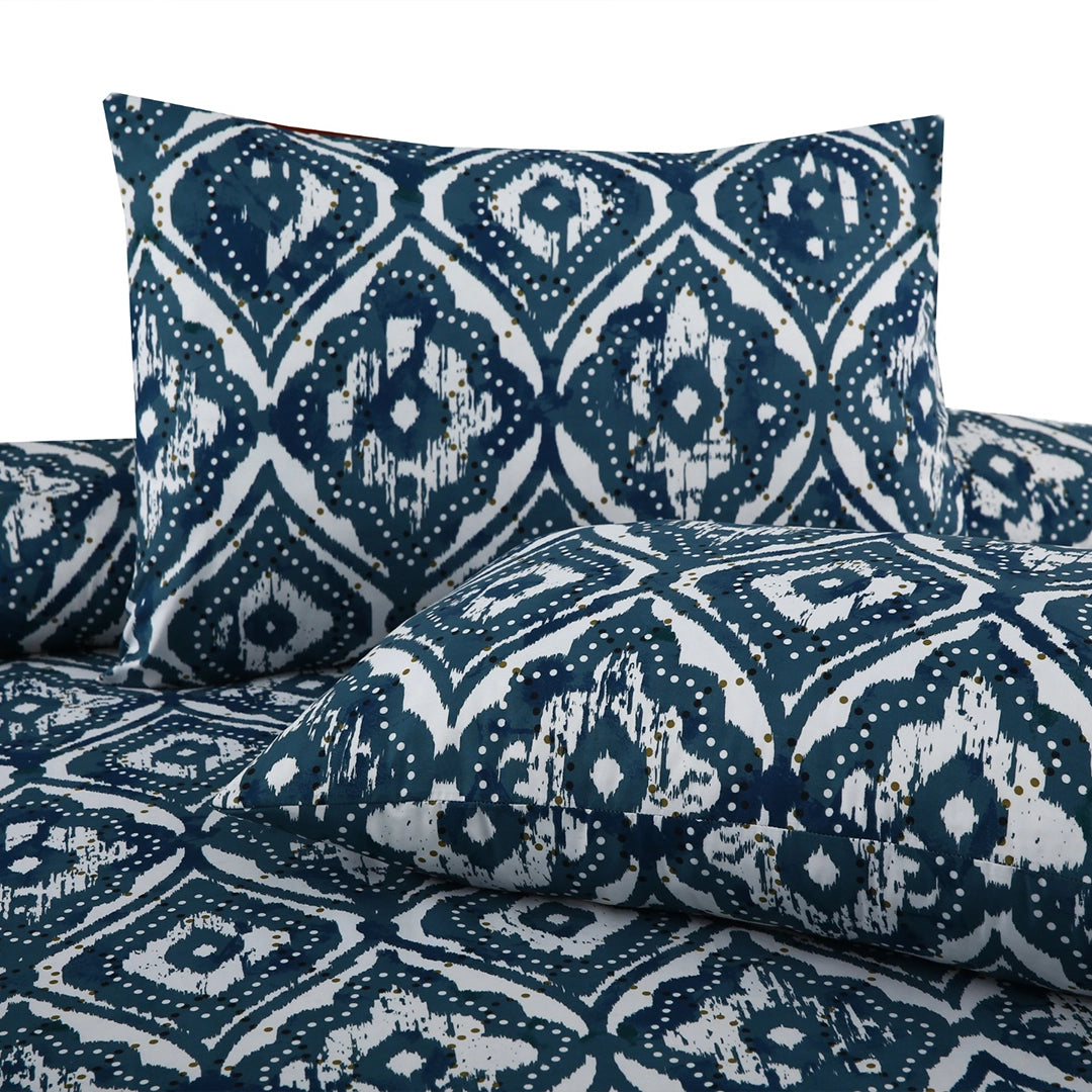 6 Piece - Blue & White Geometric Printed Duvet Cover Set