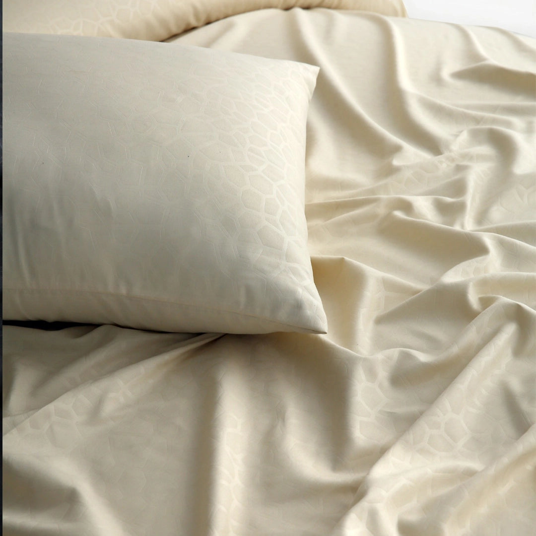 6 Piece - Beige Self Printed Duvet Cover Set