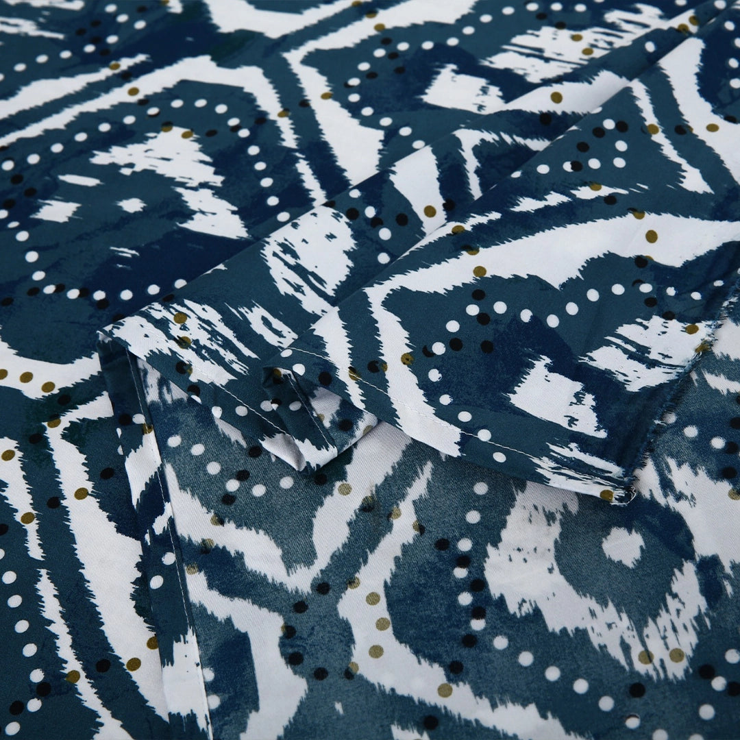 3 Piece - Blue & White Geometric Printed Bed Sheet Set - 3149
