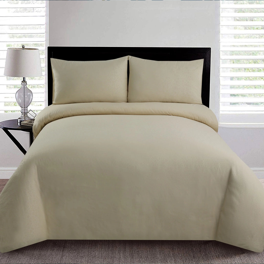 3 Piece - Beige Self Printed Bed Sheet Set - 3145