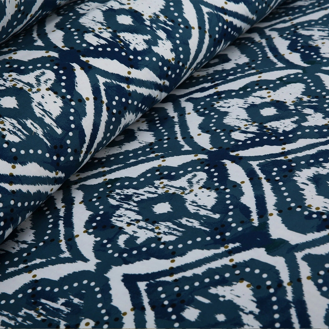 3 Piece - Blue & White Geometric Printed Bed Sheet Set - 3149