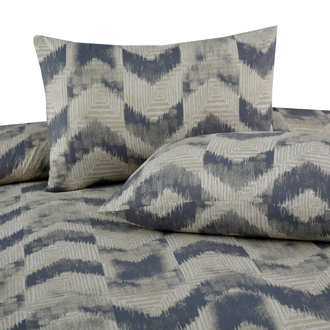 6 Piece - Grey & Beige Chevron Printed Duvet Cover Set