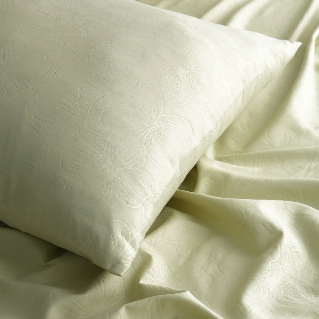 3 Piece - Light Green Self Printed Bed Sheet Set - 3146