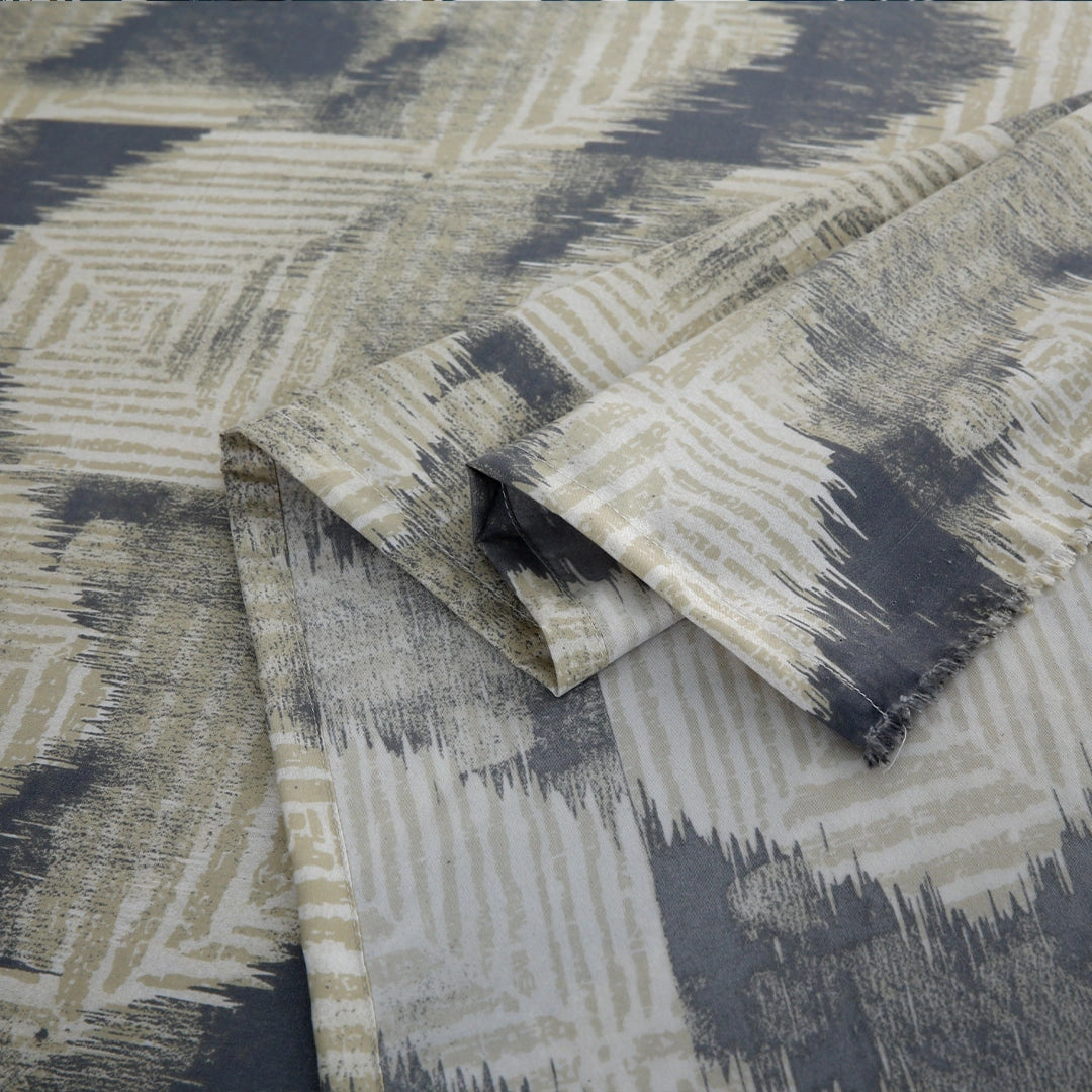 3 Piece - Grey & Beige Chevron Printed Bed Sheet Set - 3150