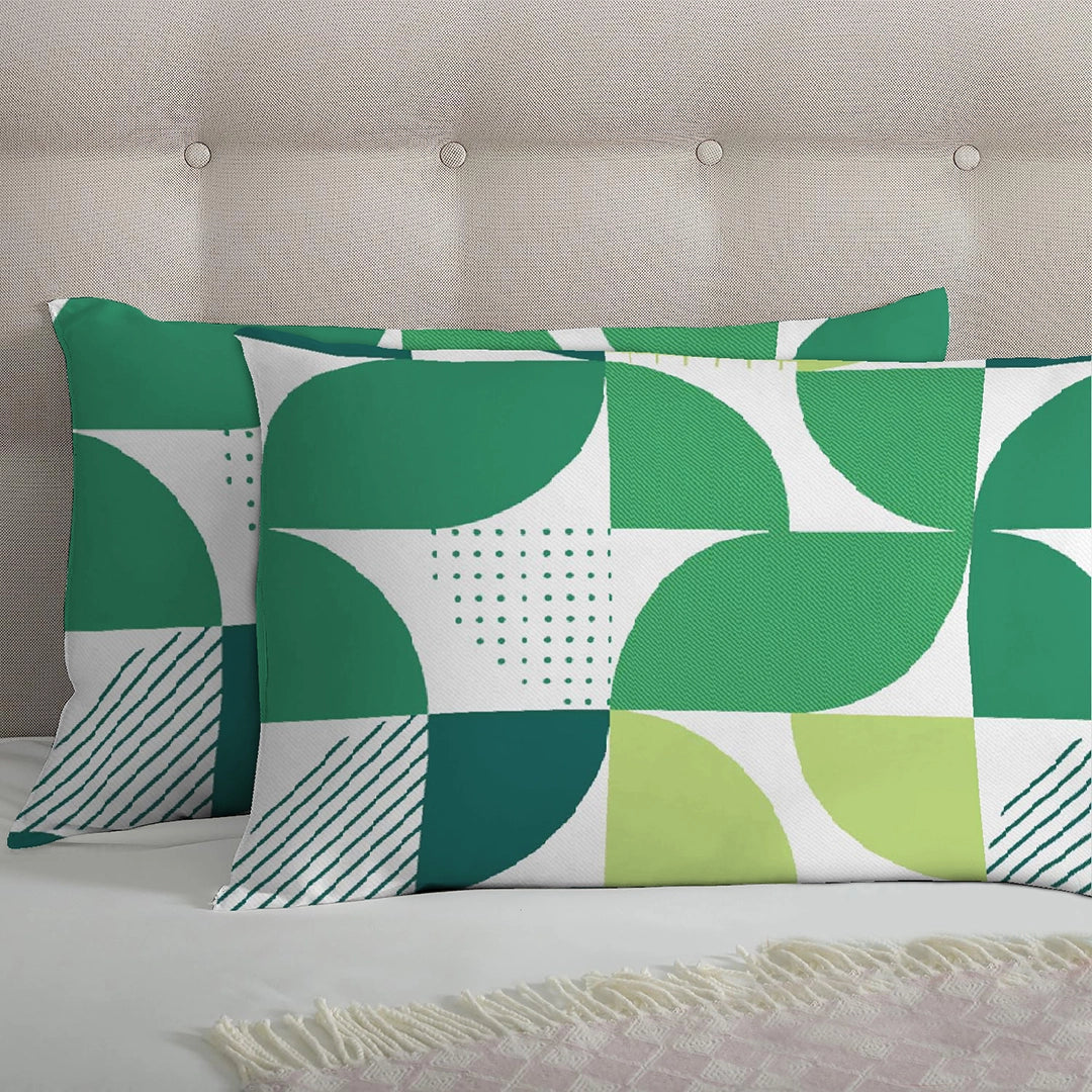 3 Piece - Green Geometric Printed Bed Sheet Set - 3055
