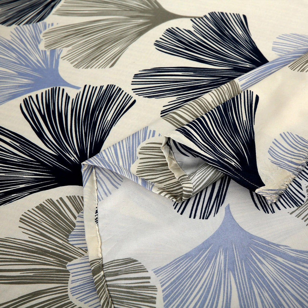 6 Piece - Beige & Grey Leaf Printed Duvet Cover Set