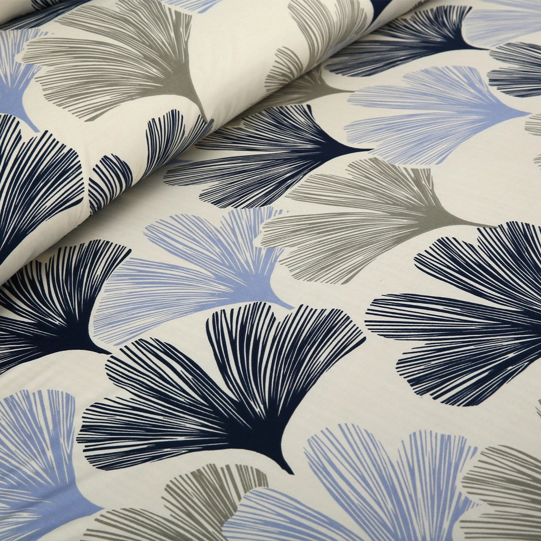 6 Piece - Beige & Grey Leaf Printed Duvet Cover Set