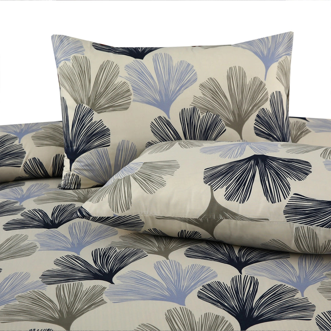 3 Piece - Beige & Grey Leaf Printed Bed Sheet Set - 3151