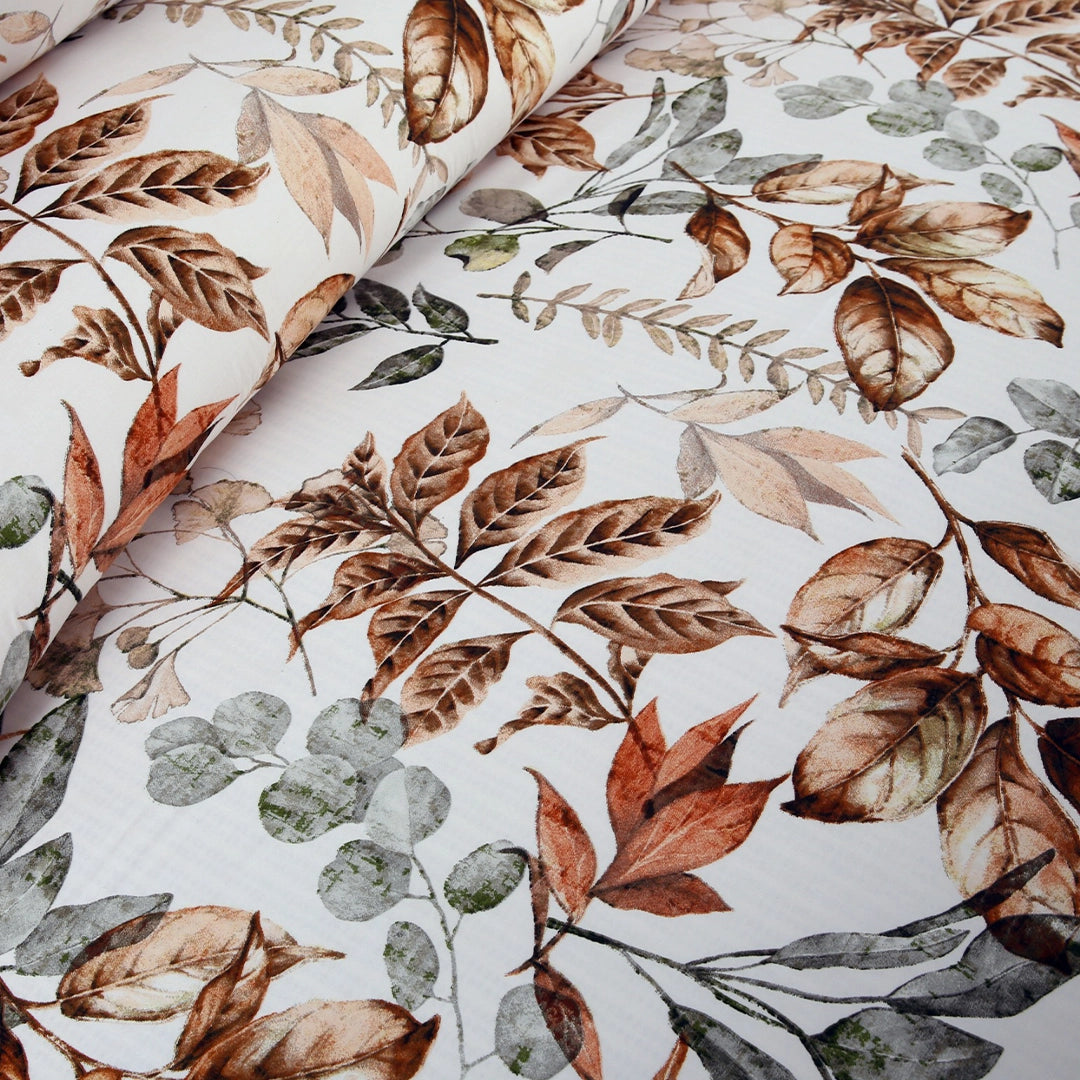 3 Piece - Brown & White Leaf Printed Bed Sheet Set - 3152