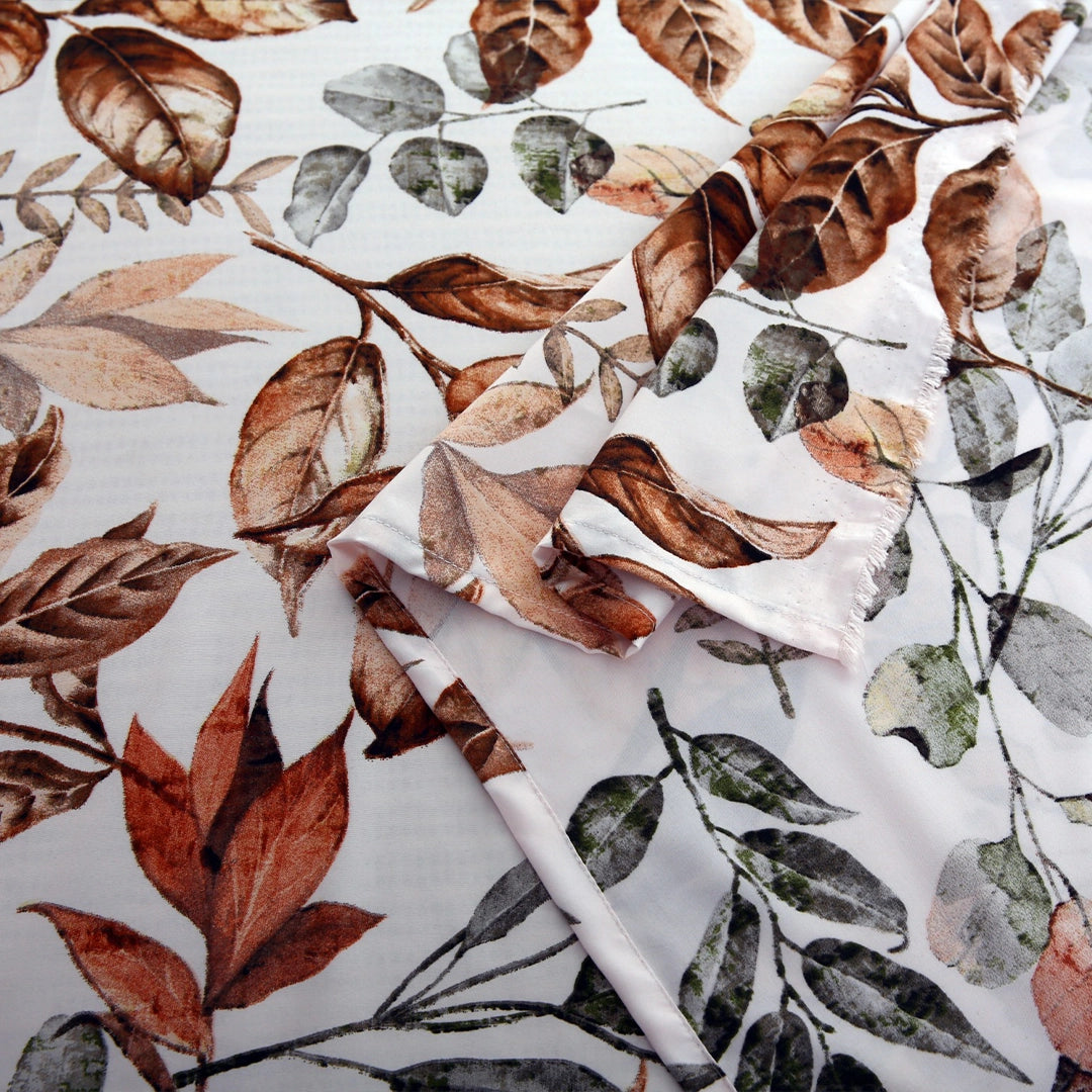 6 Piece - Brown & White Leaf Printed Duvet Cover Set