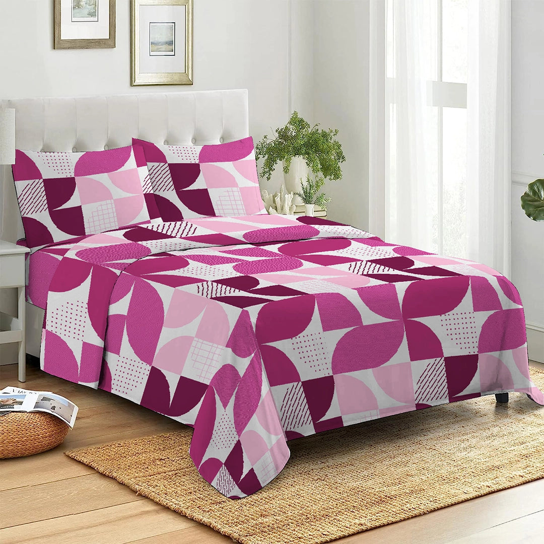 6 Piece - Pink Geometric Printed Duvet Cover Set