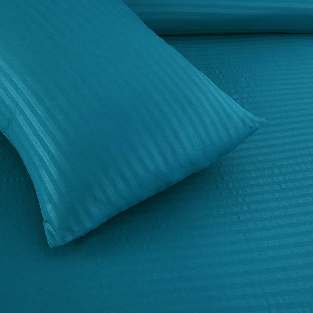 3 Piece - Deep Teal Satin Stripe Bed Sheet Set - 3044