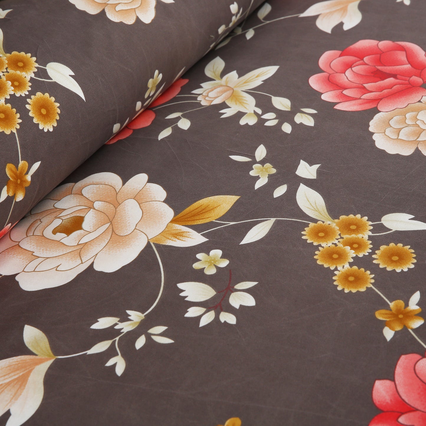 6 Piece - Brown Floral Chintz Printed Duvet Cover Set