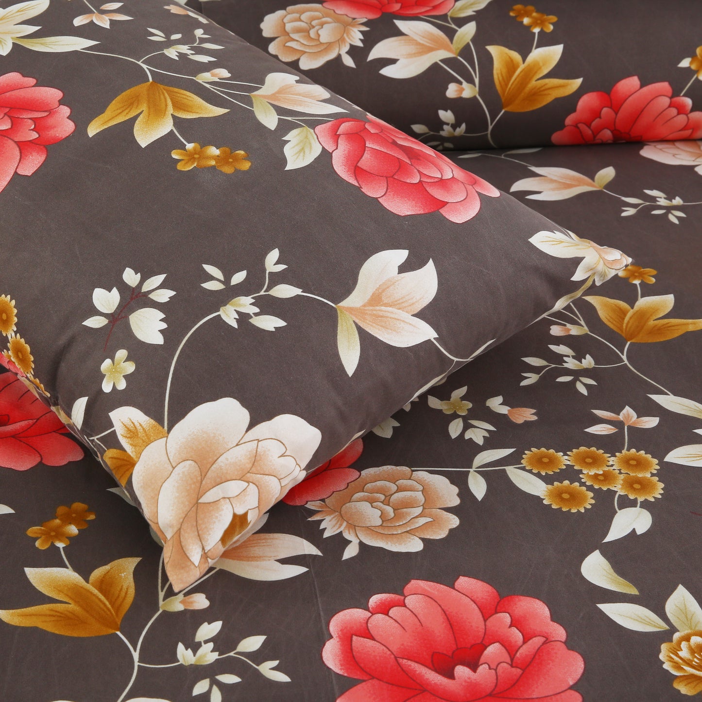 6 Piece - Brown Floral Chintz Printed Duvet Cover Set