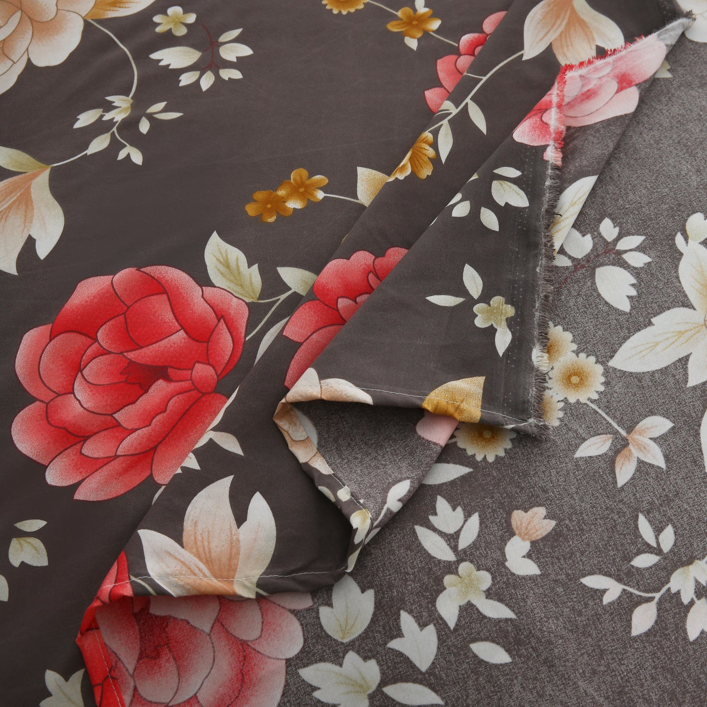 6 Piece - Brown Floral Chintz Printed Duvet Cover Set