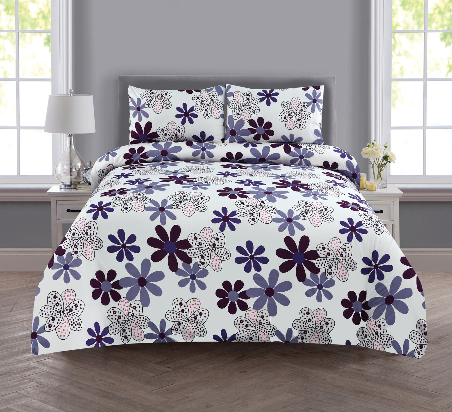 6 Piece - Blue Hues Floral Printed Duvet Cover Set